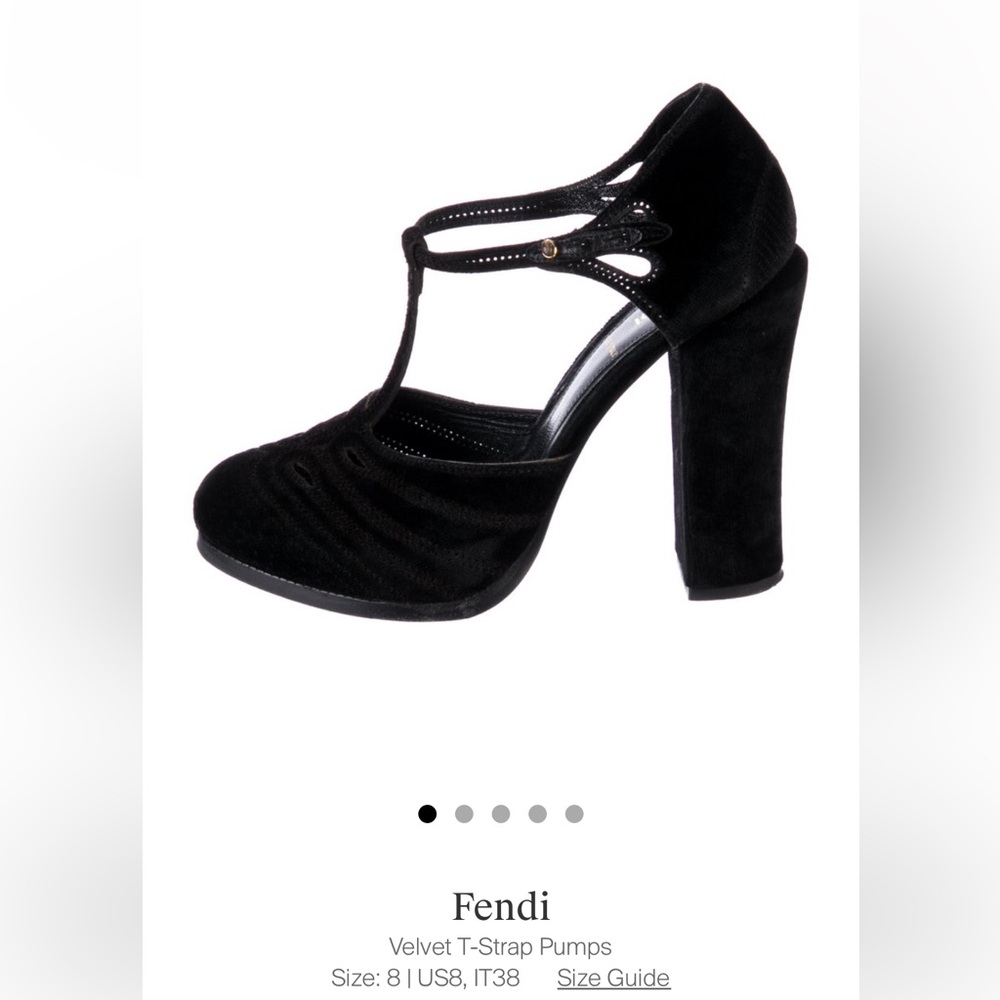 Vintage Fendi Black Velvet Mary Jane Pumps size 8
